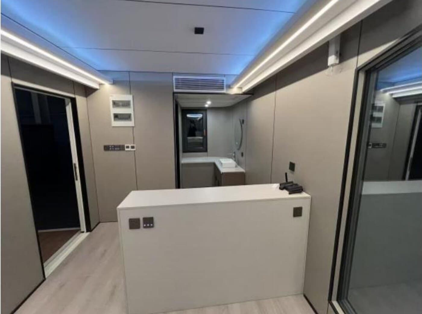 Guest-room interior inside a capsule hospitality pod
